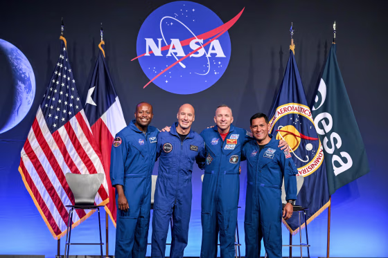 The Artemis III crew, NASA astronaut Andre Douglas, ESA (European Space Agency) astronaut Luca Parmitano, and NASA astronauts Randy Bresnik and Frank Rubio on June 9, 2026.