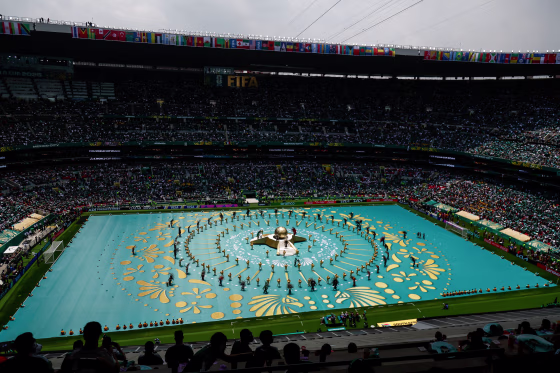 Artists perform during the opening ceremony of the World Cup in Mexico City on June 11, 2026. 