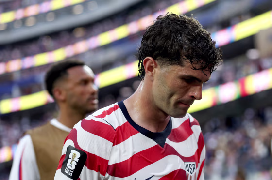 Image: Christian Pulisic of the United States walks off at the end of the first half during the FIFA World Cup 2026 Group D match between the U.S. and Paraguay at Los Angeles Stadium on June 12, 2026, in Los Angeles.