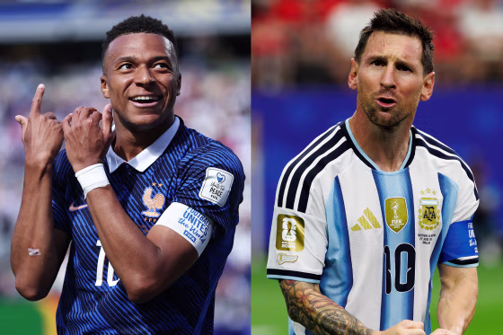 Kylian Mbappe of France and Lionel Messi of Argentina during the 2026 World Cup.