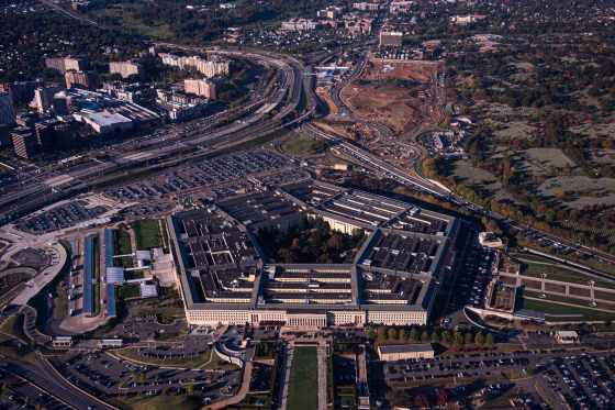 Aerial view of the Pentagon building.