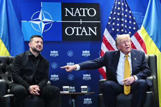 Ukraine's President Volodymyr Zelensky meets with President Donald Trump on the sidelines of the NATO Summit in Ankara on July 8, 2026.