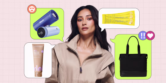 Béis founder Shay Mitchell’s favorite travel essentials to keep in her new-and-improved Weekender include Rini Daily Barrier Cream, the Shark ChillPill fan and HydraLyte Electrolyte Powder.