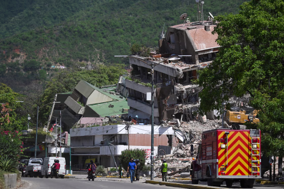 Debris and destroyed buildings.