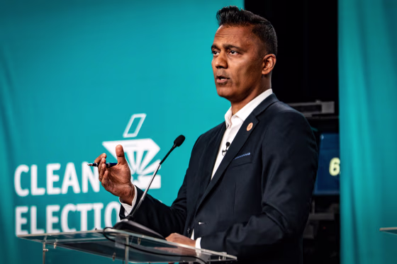 Former state Rep. Amish Shah, an emergency room doctor by trade, participates in the 2026 AZ Clean Elections primary debate for