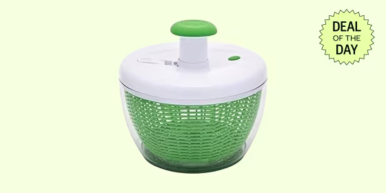 The Farberware salad spinner comes with a colander set inside of a plastic bowl to catch excess water.