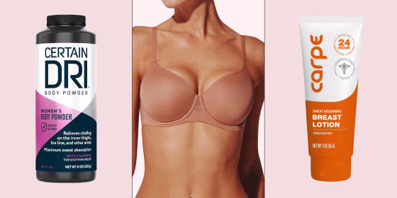 Using boob sweat solutions like creams, powders and bra liners can help prevent painful rashes from developing under and between the breasts.