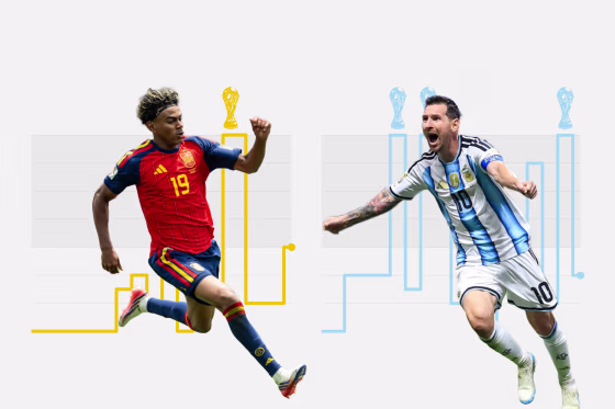 An photo illustration of the Spain and Argentinian men's football teams