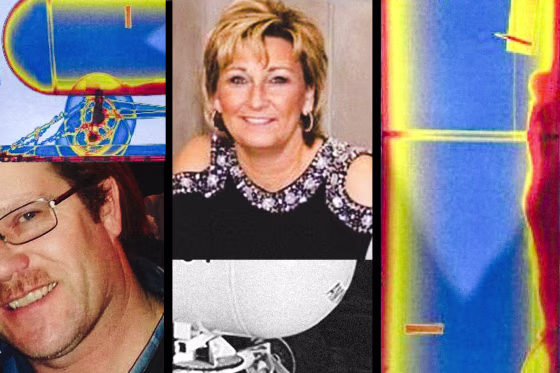 Photo illustration of Dee Warner, her husband, and the tank where she was found.