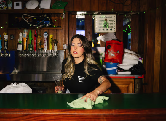 Natasha Armas at her bartending job at Bryson’s Irish Pub in Miami on July 31.