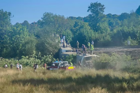 Image Shows Train Derailment Near Lewes, East Sussex, England.