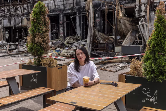 Zlatoslava Supruniuk outside the McDonald’s in the Lukianivka neighborhood of Kyiv on July 10.