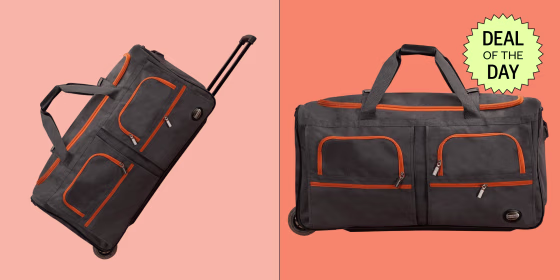The Rockland rolling duffel bag has multiple zippered pockets to keep smaller items secure.