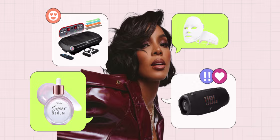 Some of Kelly Rowland’s favorite products include Olay’s Super Serum, Shani Darden’s red light mask, JBL’s bluetooth speaker and Lifepro’s vibration plate.