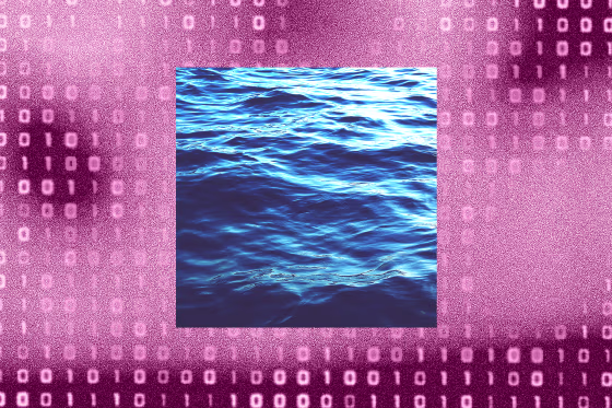 Photo illustration of a pink background with coding and an image of water in the center. 