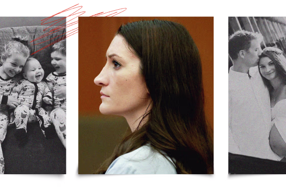 Photo collage of Lindsay Clancy at court; her children before they were killed; and her and ex-husband Patrick Clancy.