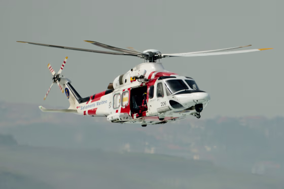 A Spanish Maritime Rescue helicopter.