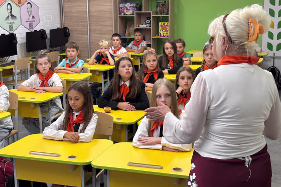 A class at Kharkiv Lyceum No. 24 in northeastern Ukraine, near the border with Russia, on Thursday.