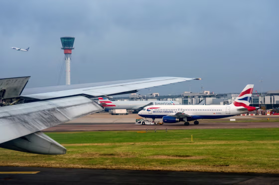 Airplanes on tarmac.