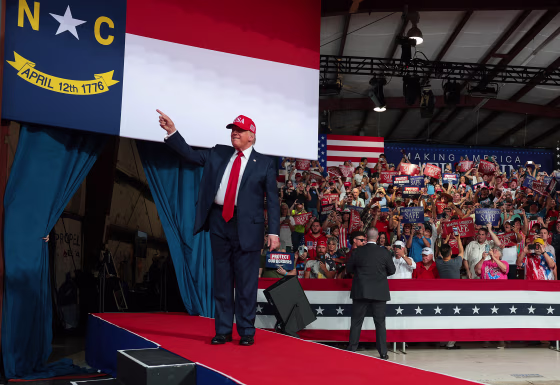 U.S. President Donald Trump greets supporters.