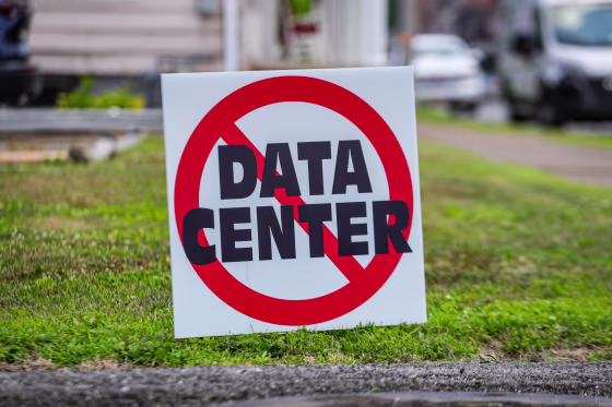 A yard sign expressing opposition to allowing data center construction.