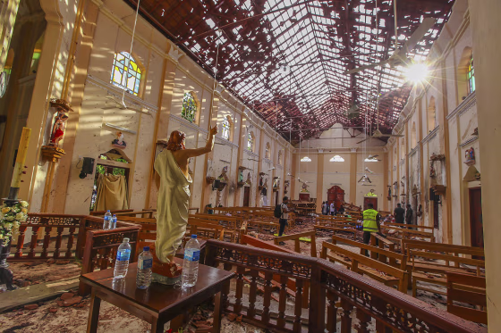 Sebastian's Church damaged in a blast in Negombo.