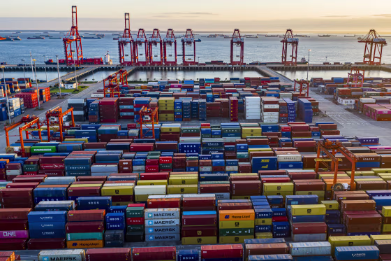 Containers Stacked At Taicang Port.