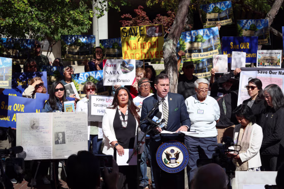 Rep. Kevin Mullin, D-Calif., rallies on Aug. 24, 2026 with Asian American, tribal leaders and other community members