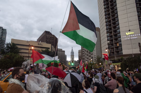 Demonstrators fly the Palestinian flag during a protest in Philadelphia against Israeli strikes in Lebanon and Gaza in 2024. 