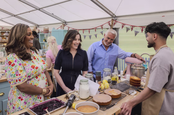 Alison Hammond, Nigella Lawson and Paul Hollywood on the series 17 premiere of "The Great British Bakeoff."