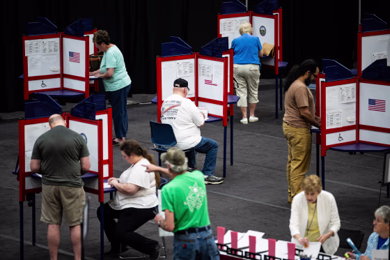 A polling location in Augusta, Maine, during a primary election in June.
