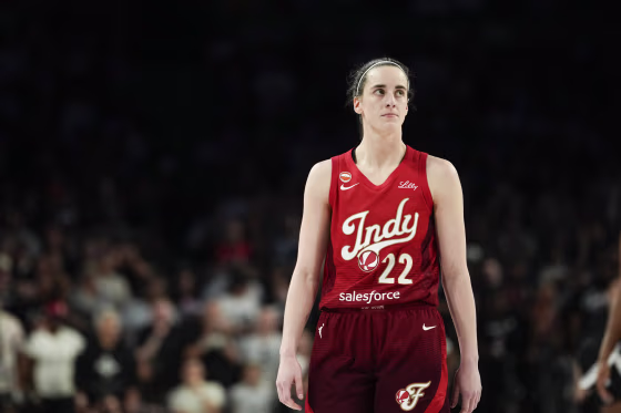 Indiana Fever guard Caitlin Clark looks outward during the fourth quarter of game three of the first round for the 2026 WNBA Playoffs against the Las Vegas Aces on Thursday.