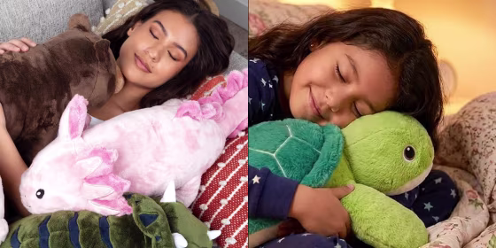Most weighted stuffed animals weigh between one and five pounds.