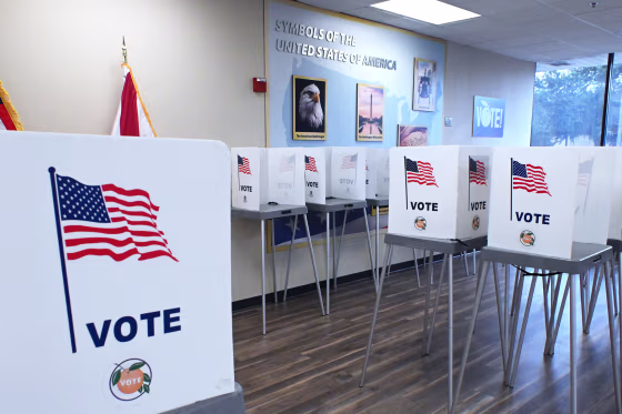 Voting booths are seen at an early voting site
