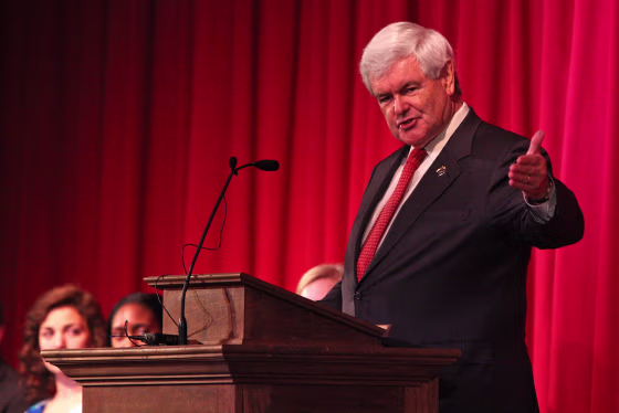 Republican presidential candidate, former House Speaker Newt Gingrich talks with students at Thomas Jefferson Classical Academy in Rutherford, N.C., on Wednesday, April 25, 2012 during his recent campaigning tour of North Carolina.