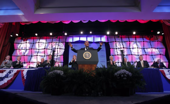 President Barack Obama speaks April 30 at the Building and Construction Trades Department Legislative Conference.