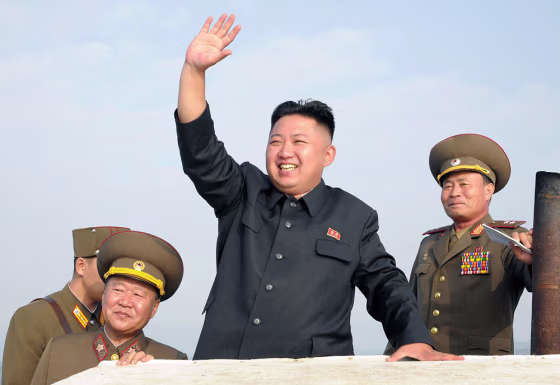 North Korean leader Kim Jong Un at a military base in the southern part of the country, in a recently released, undated photo from the country's official news service.