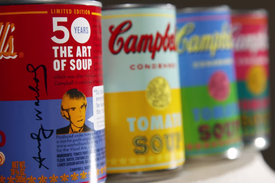 Andy on a can. In this photograph taken Friday, August 24, 2012, new limited edition Campbell's tomato soup cans with art and sayings by artist Andy Warhol are displayed at Campbell Soup Company in Camden, N.J.