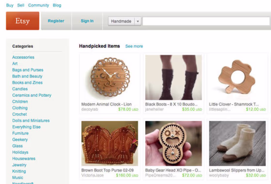 Etsy is a site which allows users to easily buy and sell handmade and vintage merchandise.