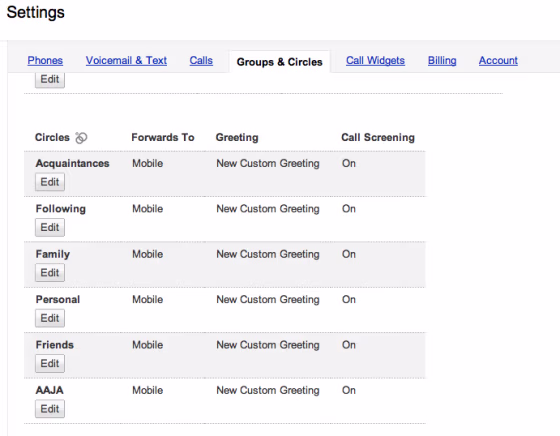 A screenshot of Google Voice