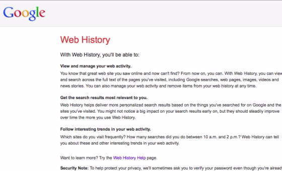 Google Web history page