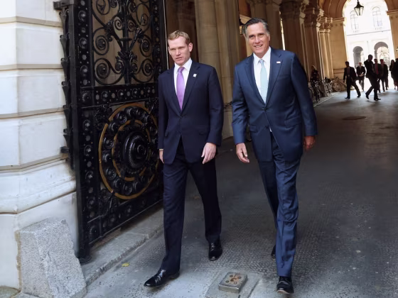 Mitt Romney, the Republican nominee for the presidential election, arrives in Downing Street to meet with British Prime Minister David Cameron on July 26, 2012 in London, England.