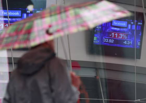 Monitors show the value of Facebook's stock Monday morning in New York.