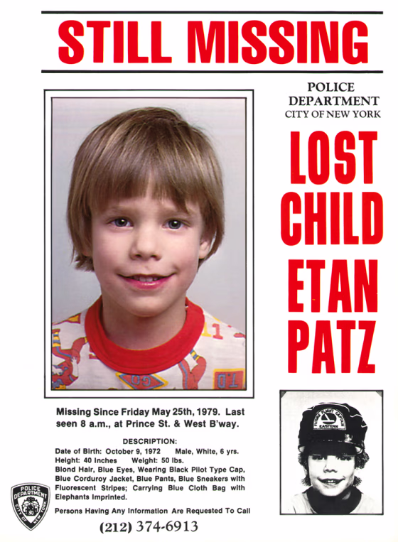 This undated image provided Friday, May 28, 2010 by Stanley K. Patz shows a flyer distributed by the New York Police Department of Patz's son Etan, who vanished in New York on May 25, 1979.