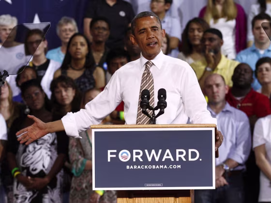 President Barack Obama speaks at a campaign rally at the Iowa State Fairgrounds in Des Moines.