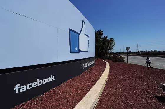 The entrance to the Facebook main campus in Menlo Park, Calif.