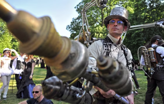 Tom from Austria walks through Clarapark for the start of the 21st Wave-Gothic Festival in Leipzig, Germany on May 25.