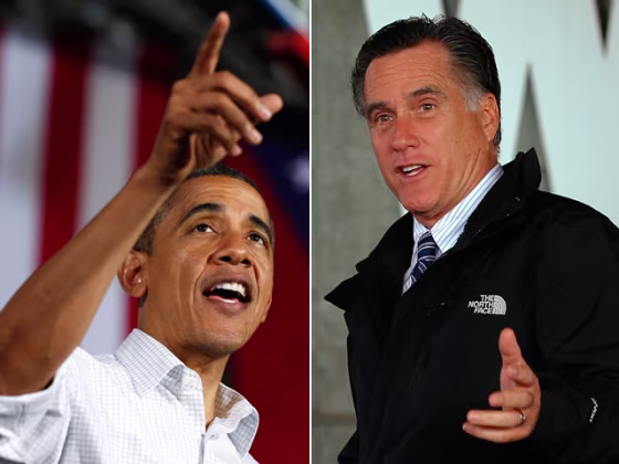 In this composite photo: President Barack Obama points while speaking at a campaign event at Mentor High School in Ohio, and Republican presidential nominee Mitt Romney speaks at a campaign rally in Dubuque, Iowa November 3, 2012.