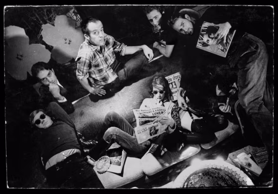 Andy Warhol and members of The Factory, Gregory Markopoulos, Taylor Mead, Gerard Malanga, Jack Smith, in New York City, 1963.