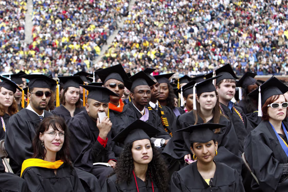 Graduating students at the University of Michigan commencement ceremony in Ann Arbor.